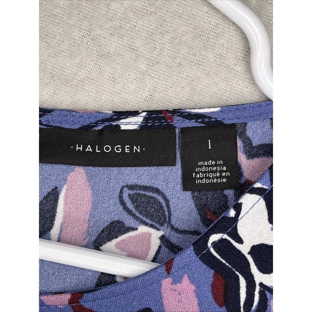 Halogen Womens Size Large Blue Floral A-Line Dress Sleeveless - Picture 7 of 9